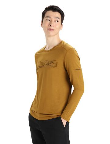 Base Layers Icebreaker Merino 200 Oasis Long Sleeve Crewe Ski Stripes Homme Marron | FR 1368MQZA